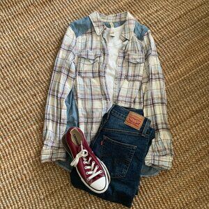 Free People Plaid Denim Shirt